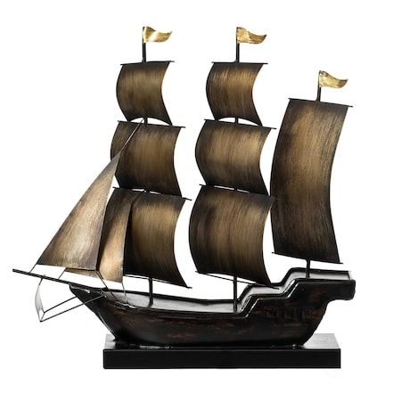 Vintiquewise Nautical Home Decor Metal Sailboat Centerpiece Ship Decor Desktop Decoration, Natural QI004320-N